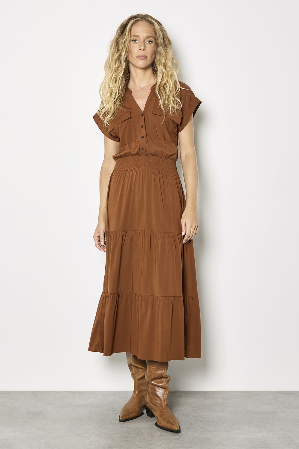 Apricot Tiered Utility Midaxi Dress