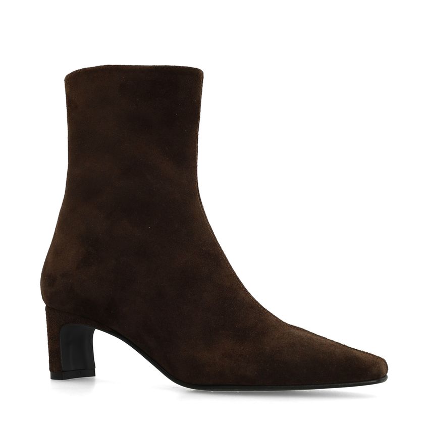 Manfield Bruine suède enkellaarsjes met hak