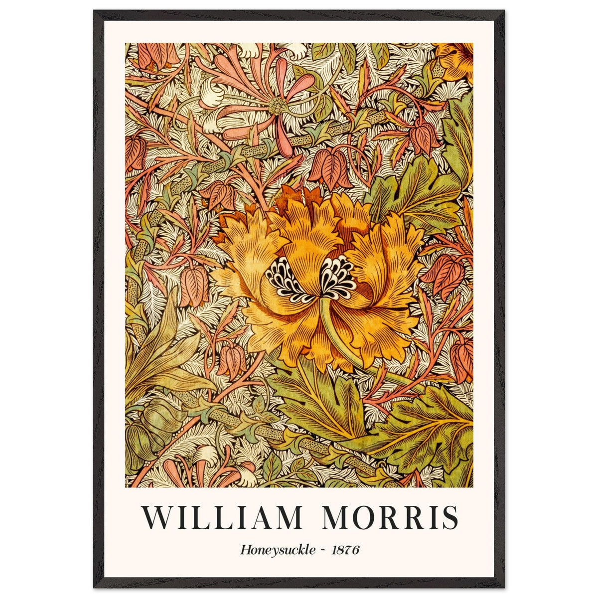 Artfulprints Poster met Lijst William Morris - Honeysuckle II 1876  - 70x100 cm - Oranje