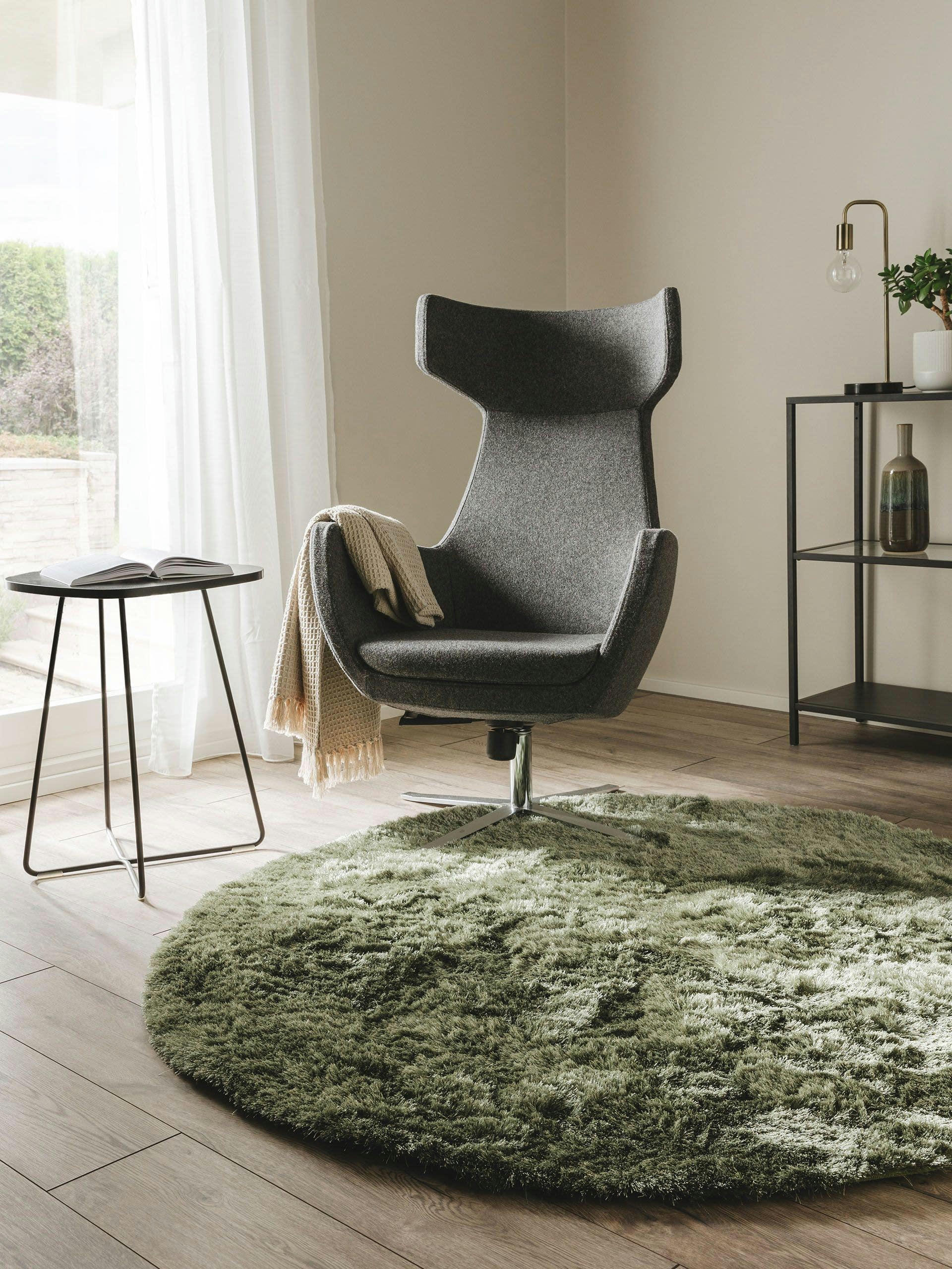 WHISPER - Tapis à poils longs vert D 80 rond