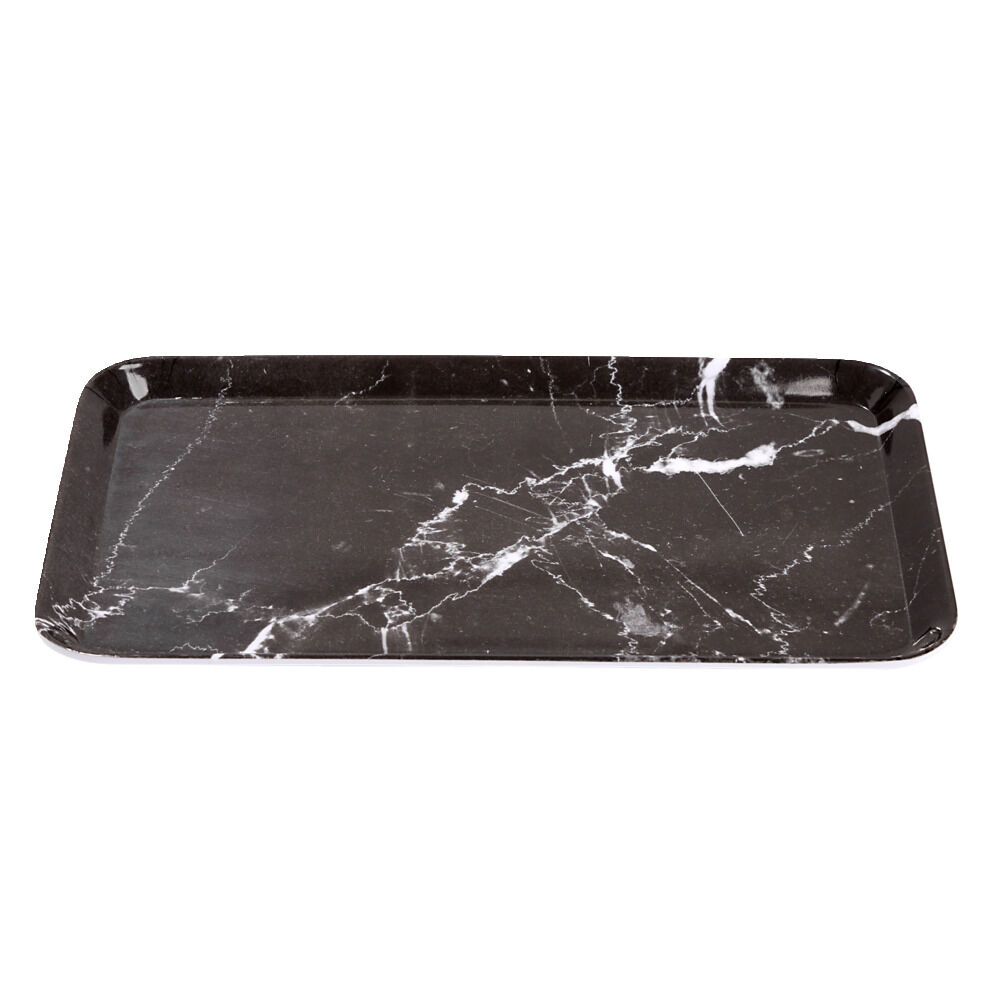 Plateau rectangulaire mélaminé effet marbre gris et blanc 19x30cm