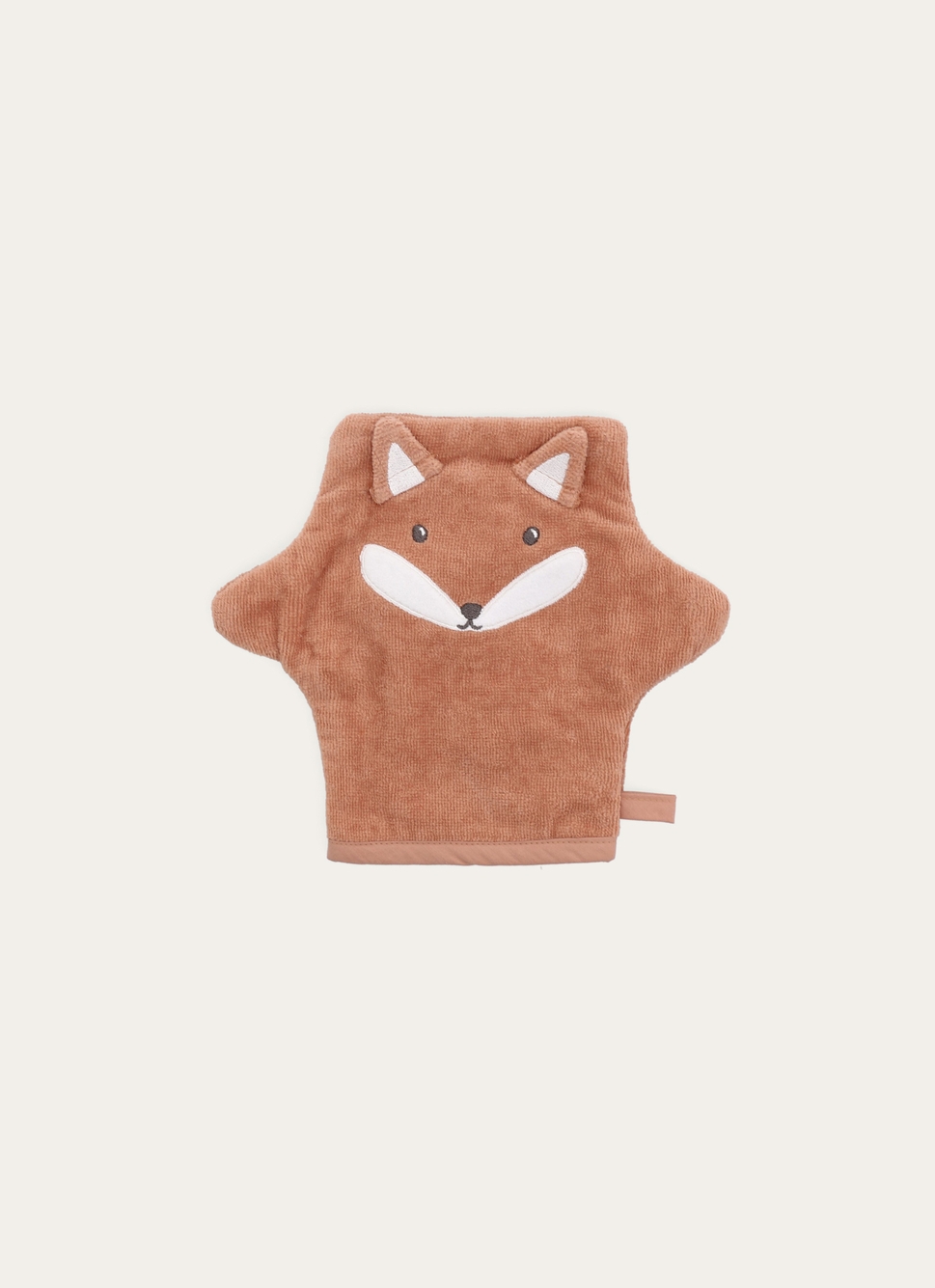 GANT DE TOILETTE EN VELOURS ÉPONGE RENARD BRODÉ ROUX