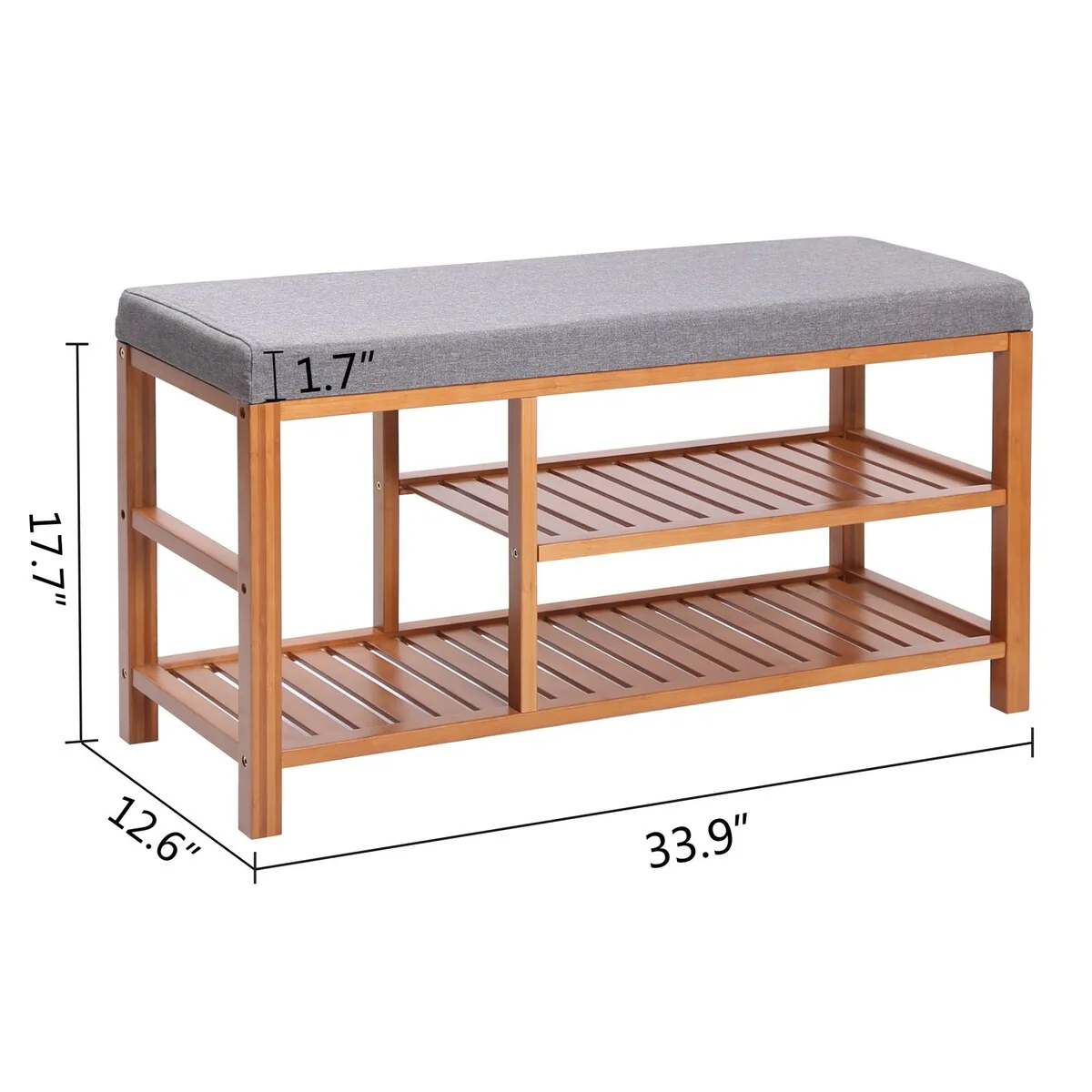 VEIKOUS Bamboo Freestanding Stool Shoe Racks with Gray Seat Cushion - 8' x 11'