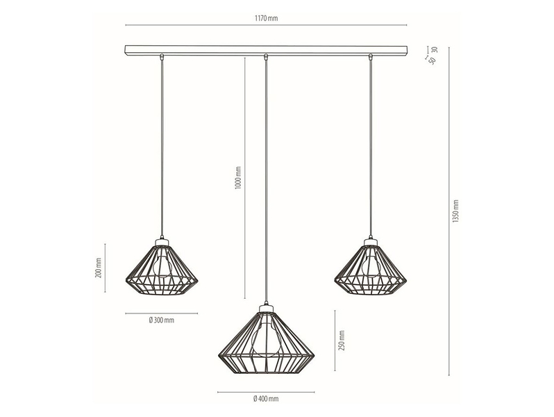 Lampa wisząca Raquelle 3-punktowa metalowa czarna