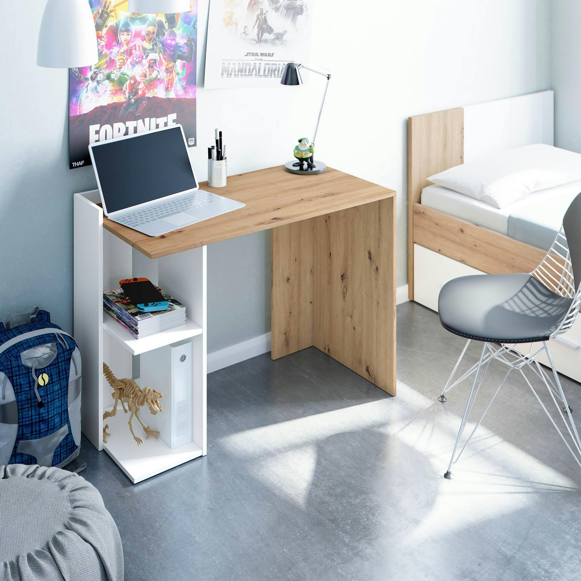 DMONTI - Bureau effet bois blanc et chêne noué
