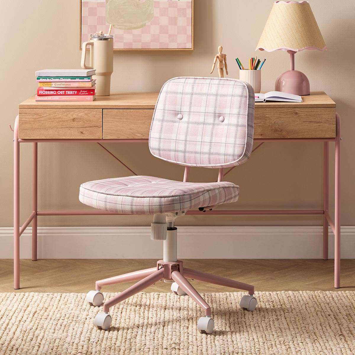 Milly Desk Chair - Pink Plaid