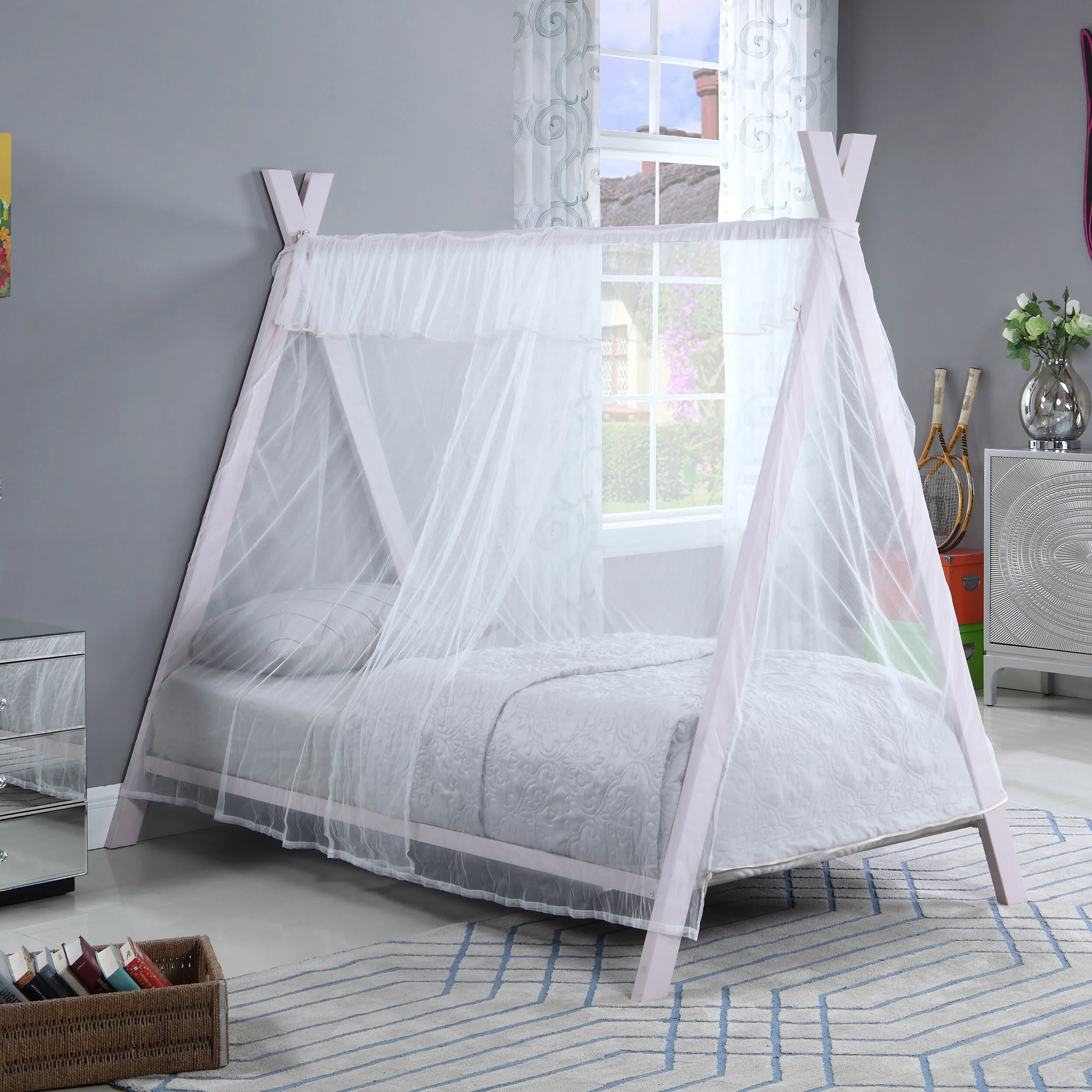Fultonville Pink Twin Metal Frame Tent Bed