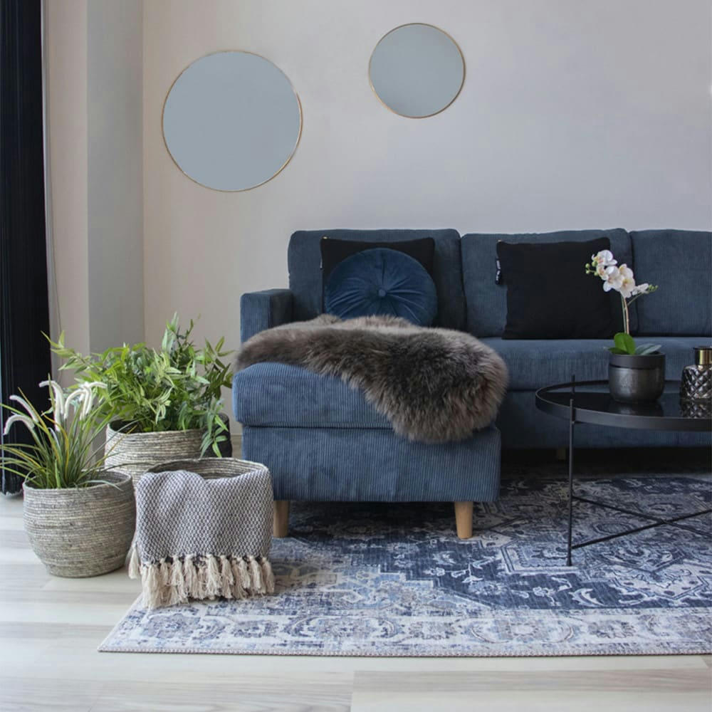 HAVANA III - Tapis vintage en chenille bleu  et  beige 200x300 cm