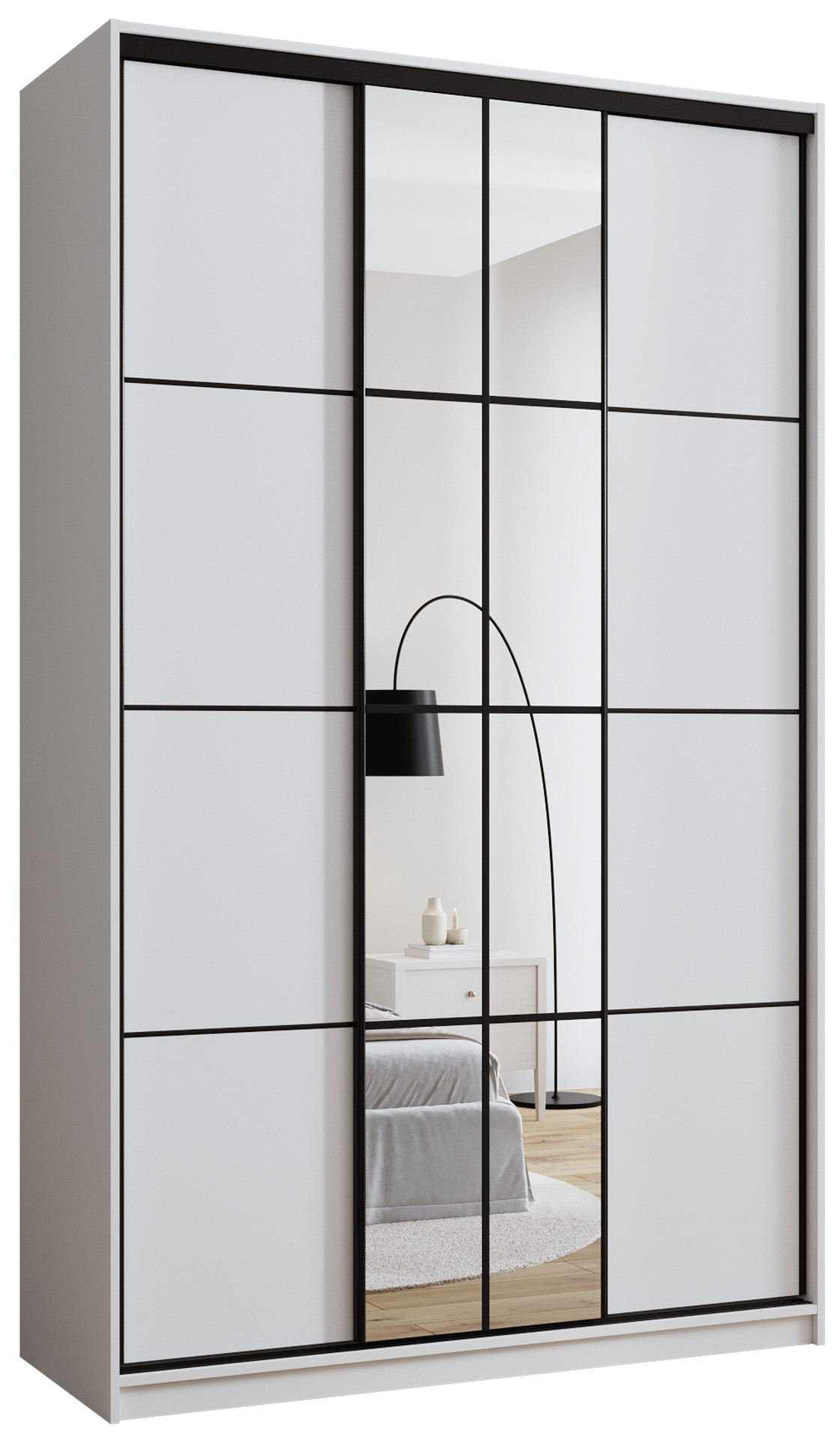 Biała szafa przesuwna z lustrem 150 cm EDGE MAX