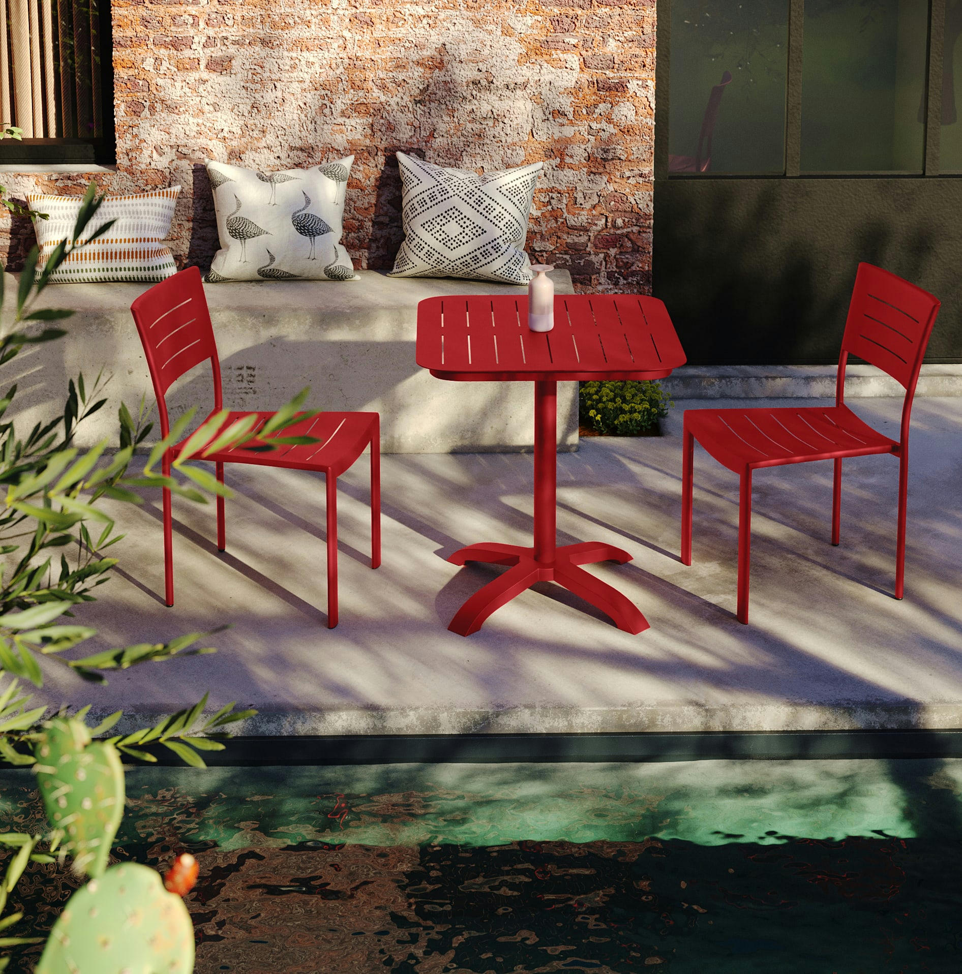 INARI - Table bistrot  2 personnes en aluminium 70x70 cm rouge