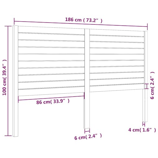 NNEVL Bed Headboard Black 186x4x100 cm Solid Wood Pine