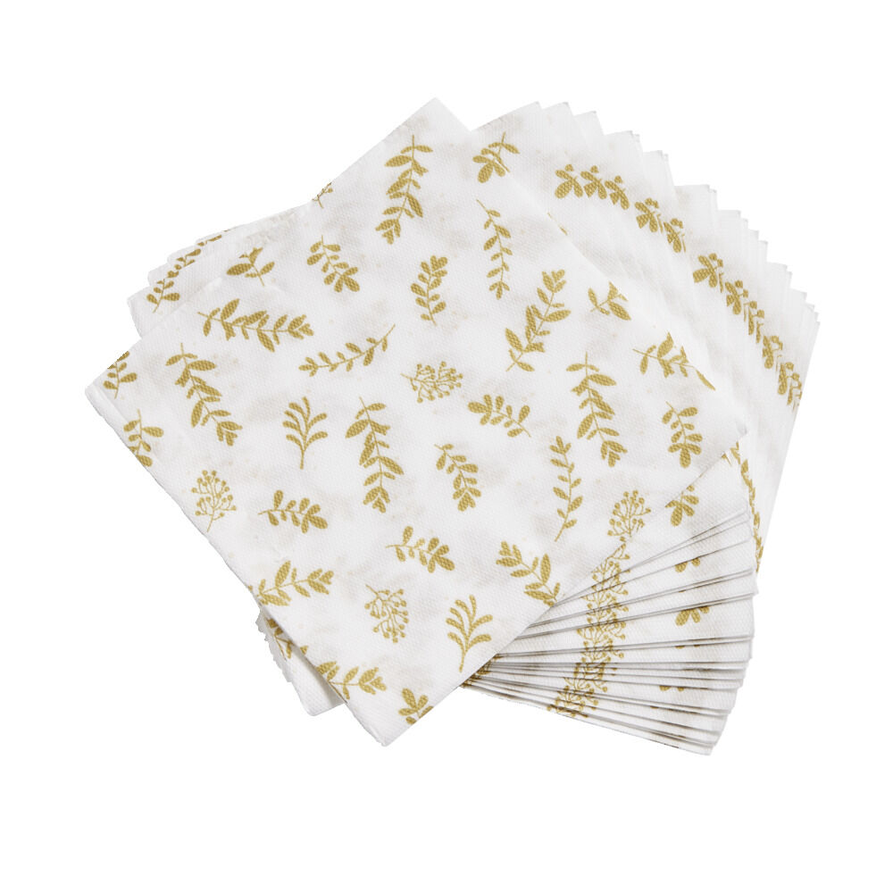 Lot de 20 serviettes en papier blanc motif confetti doré 40x40cm