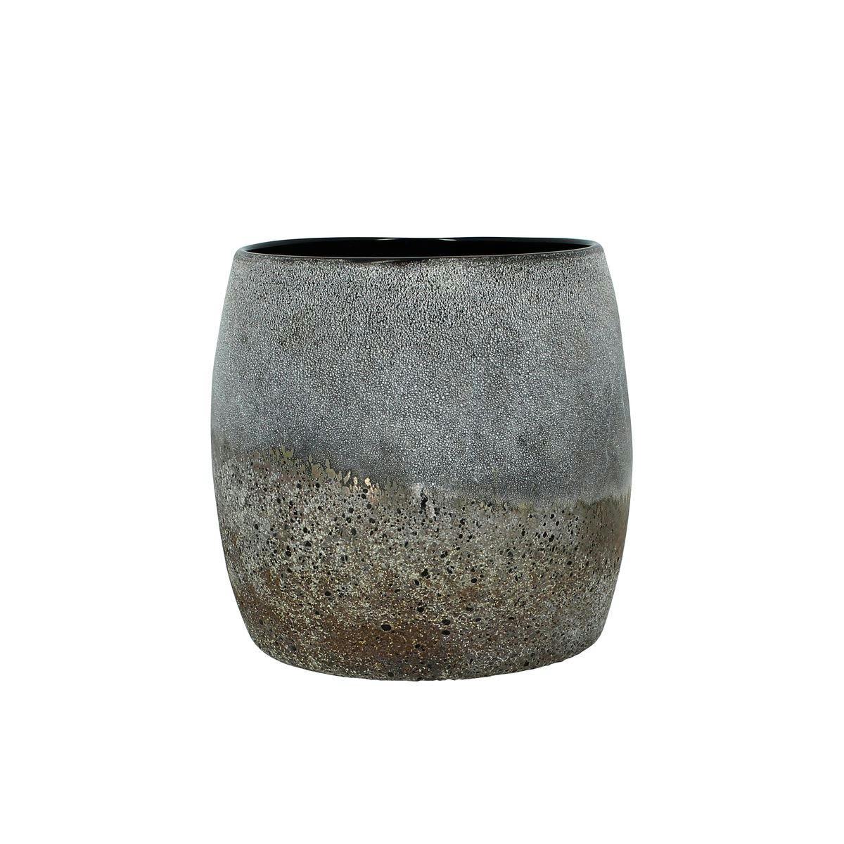 TEREA - Pot gris et taupe en verre h16cm