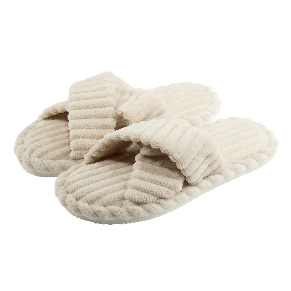 Chaussons femme lanières croisées velours côtelé beige (du 36 au 41)