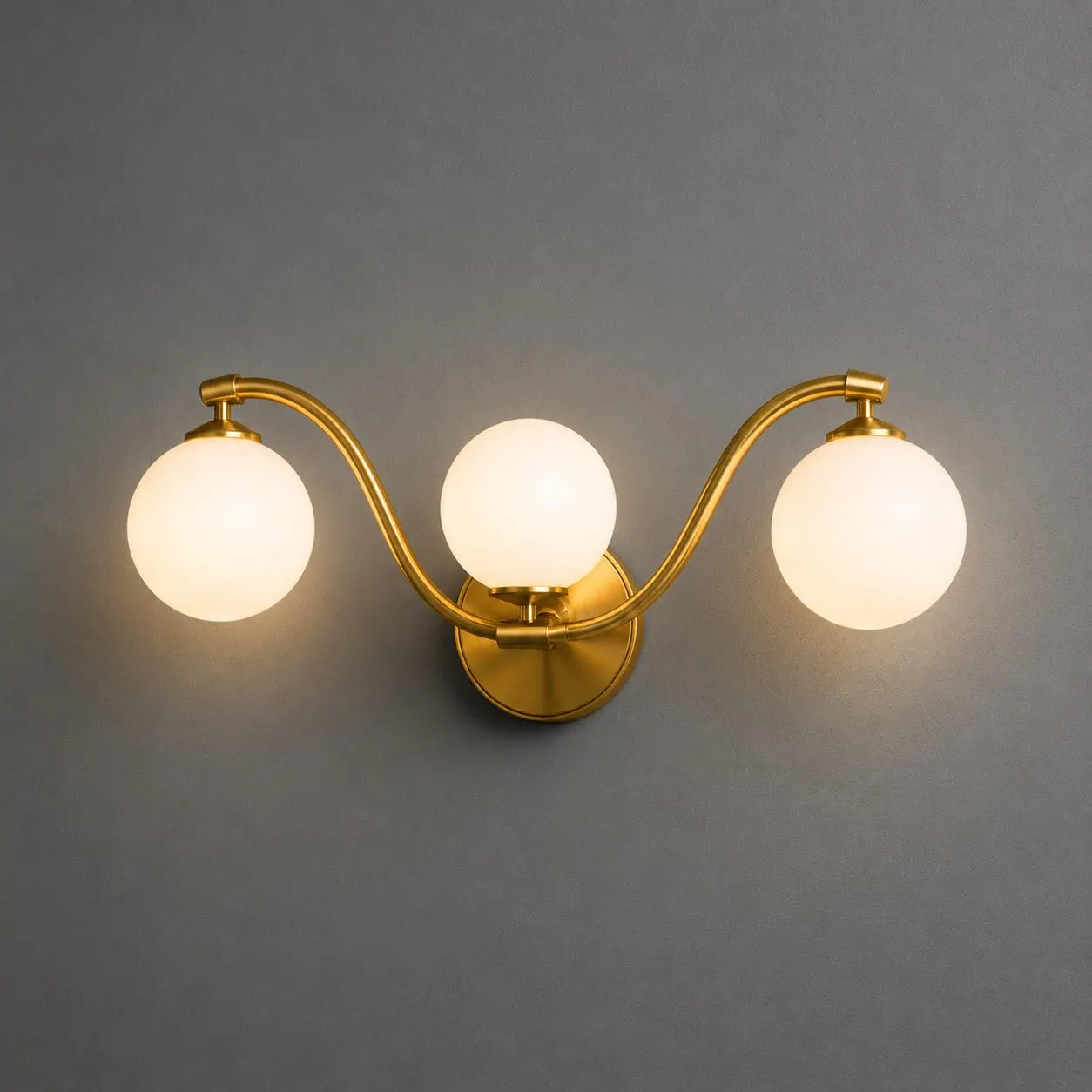 Modern Brass Wall Sconce 3 Light Globe Fixture Opal Glass Mid Century Luxury Lighting