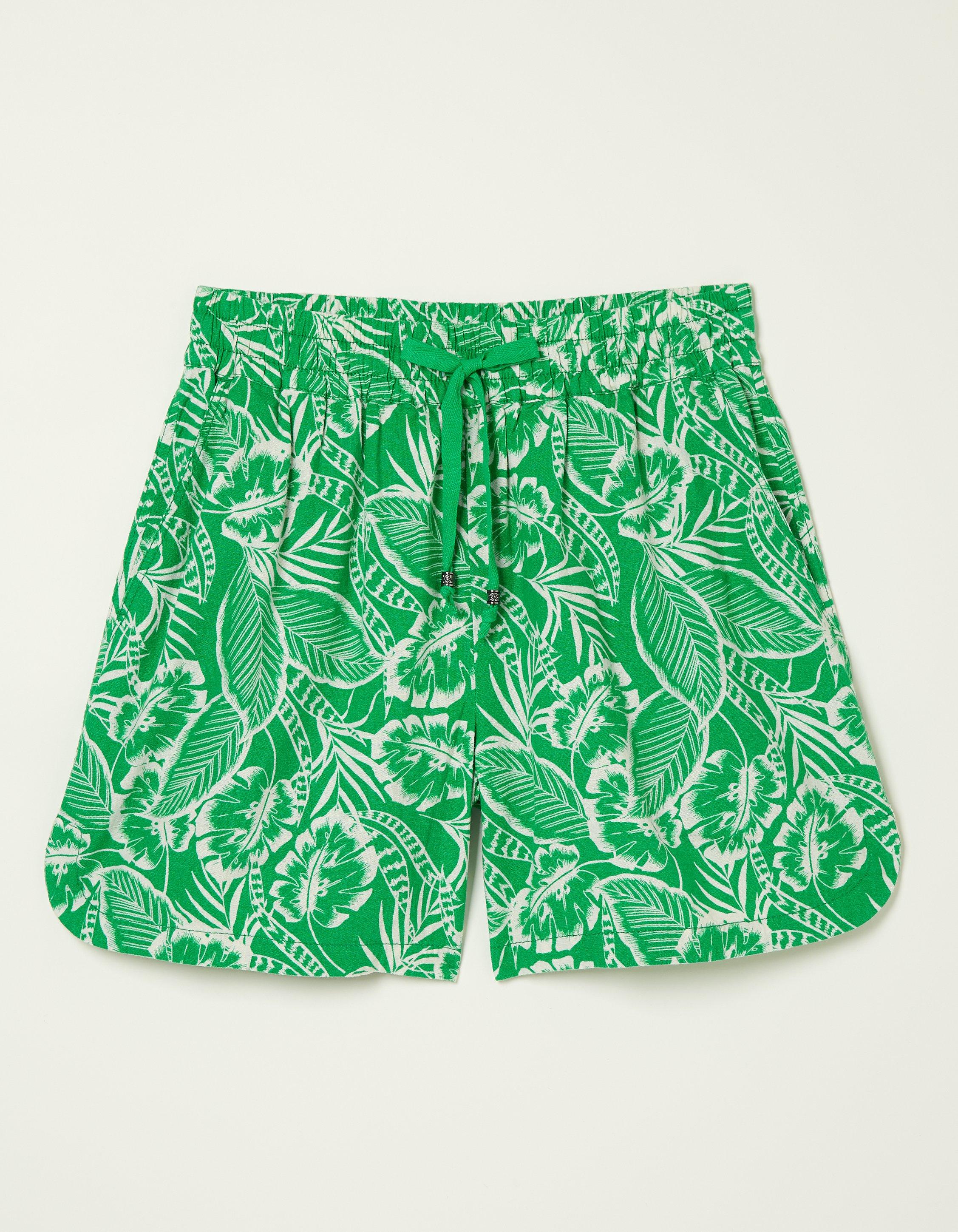 Tenby Linen Blend Tropical Leaf Shorts