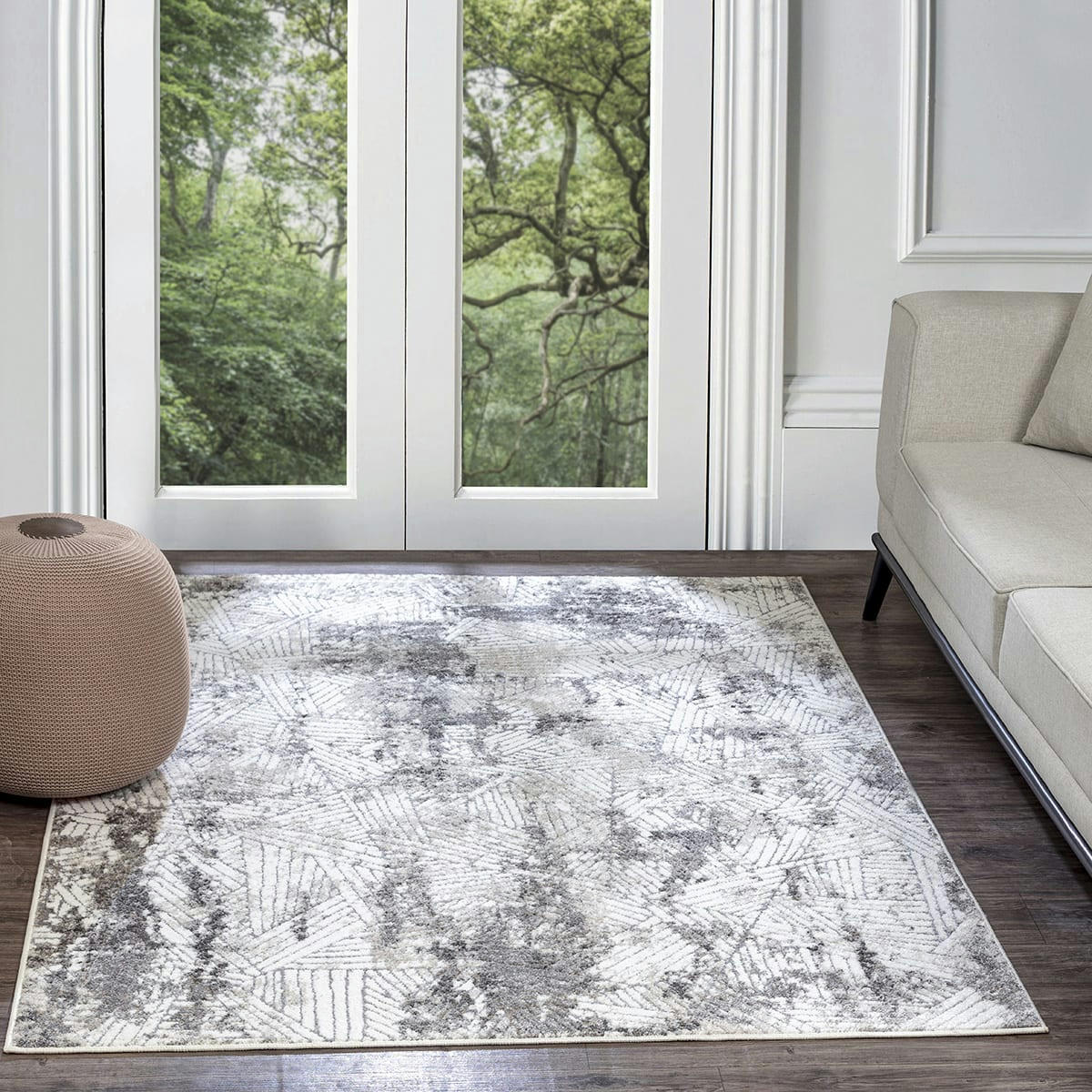 DELICE - Tapis de Couloir Scandinave Industriel Blanc/Gris 80x150
