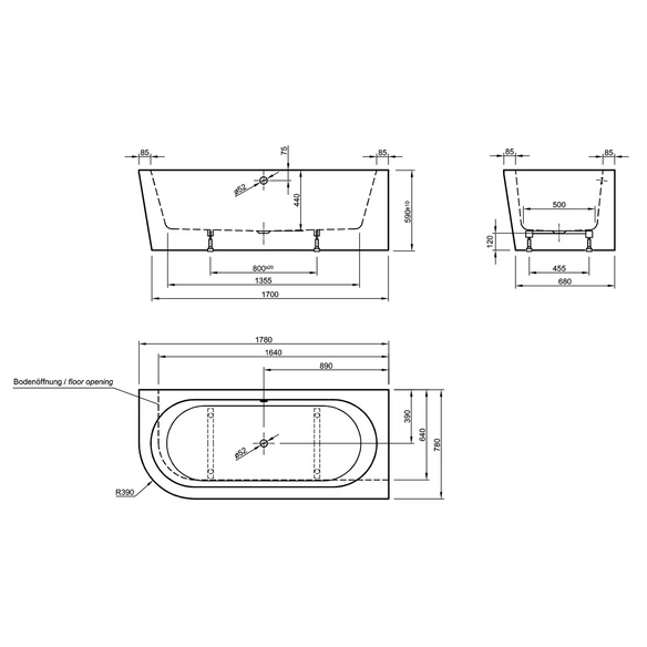 Freistehende Badewanne »Modena«, BxHxL: 78 x 44 x 178 cm, oval