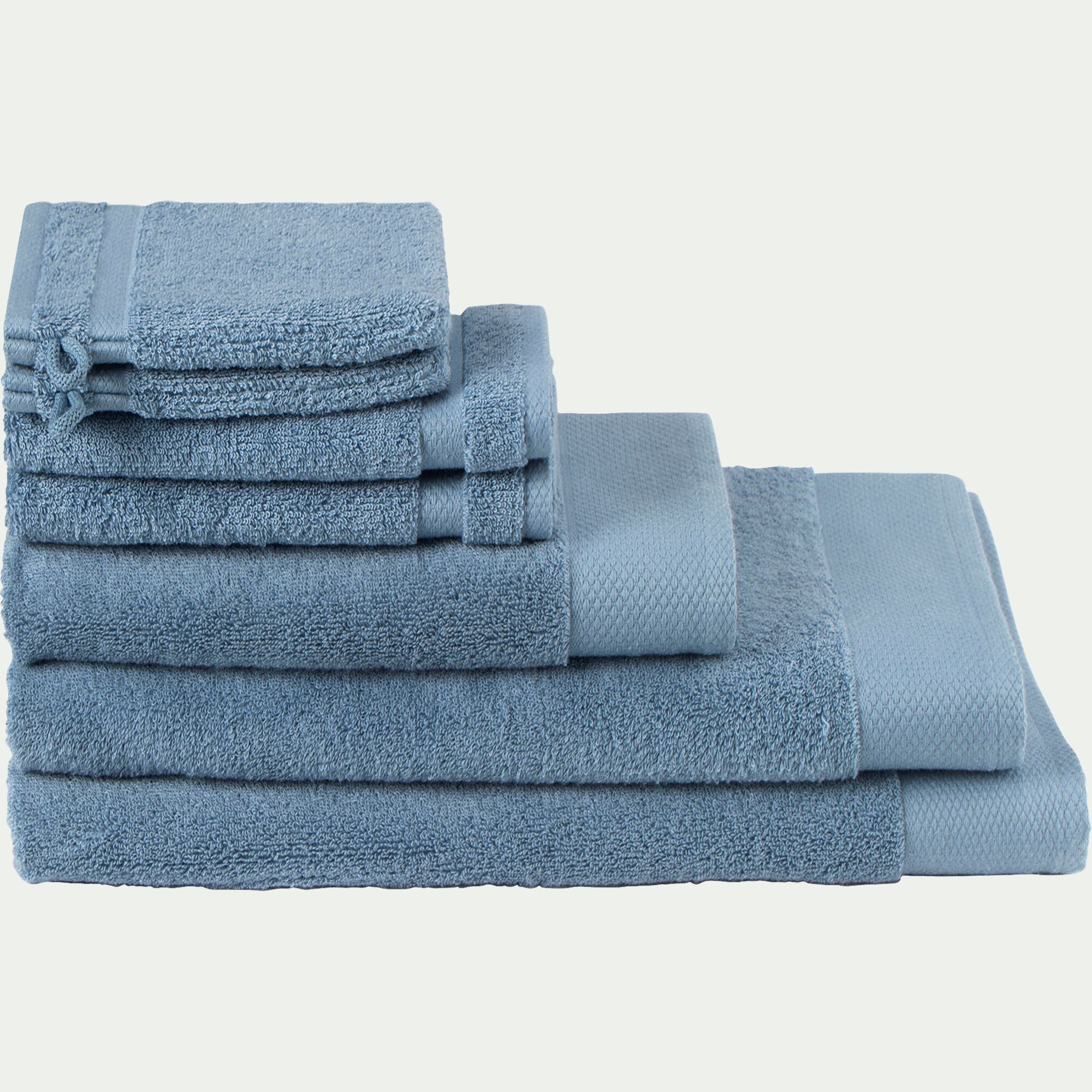 AZUR - Lot de 2 serviettes invité en coton peigné - bleu autan 30x50cm
