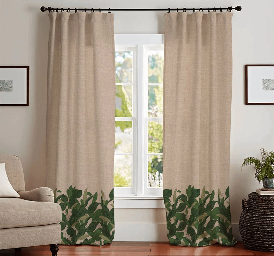 Cortinado de Linho Bege com Folhas GREEN SENSE