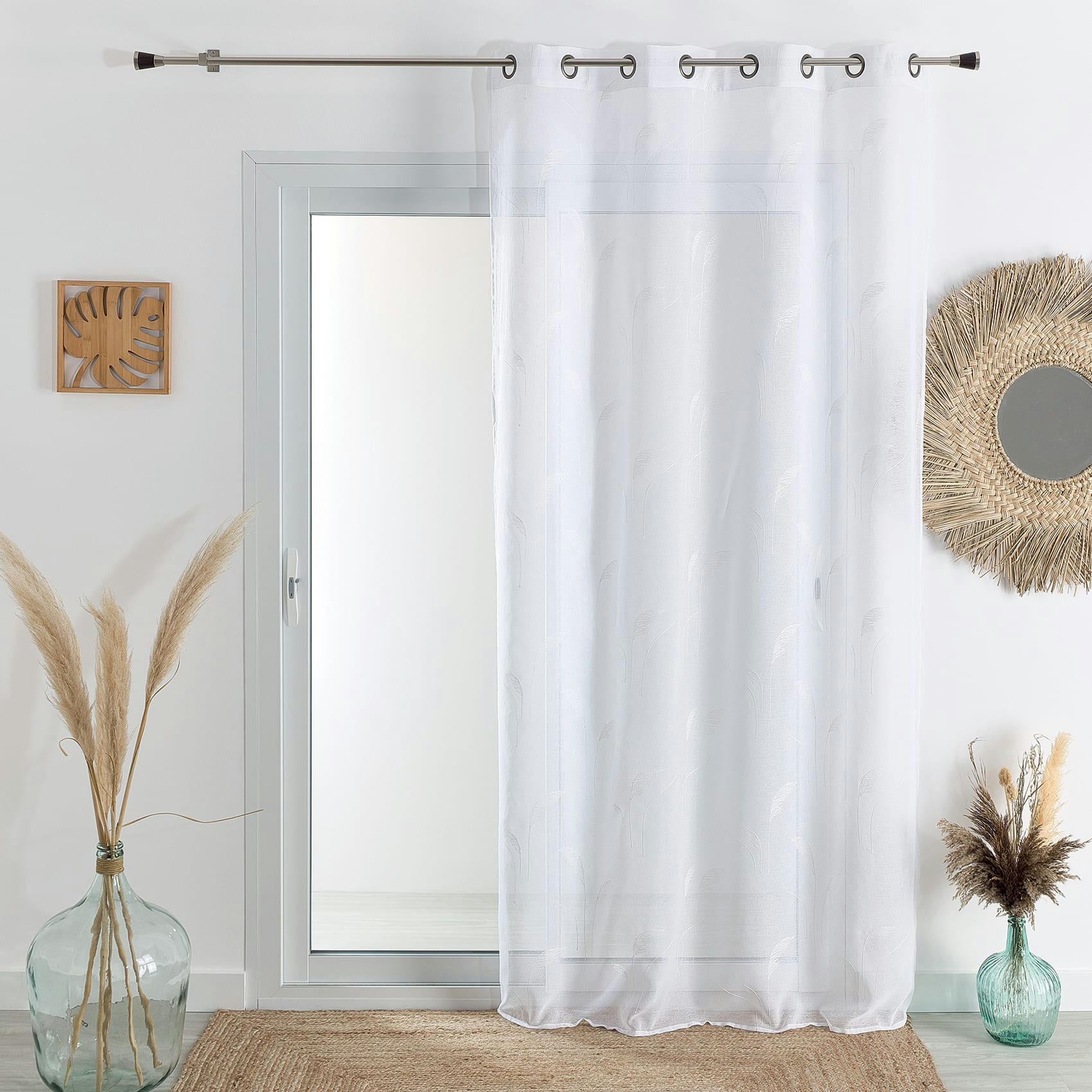 - Voilage brodé de pampas polyester blanc 140x240 cm