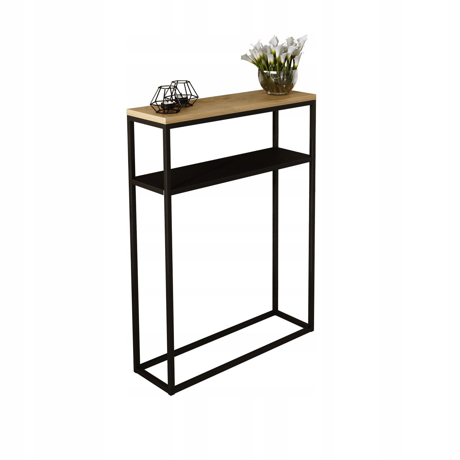 Nowoczesna Konsola Podwójna Przedpokój Loft 60x20x80 Czarna Dąb Lancelot