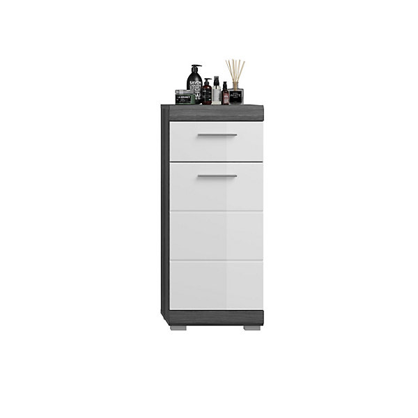 Meuble de rangement bas SCOTT1 porte et 1 tiroirGris foncé et blanc37x88x31 cm