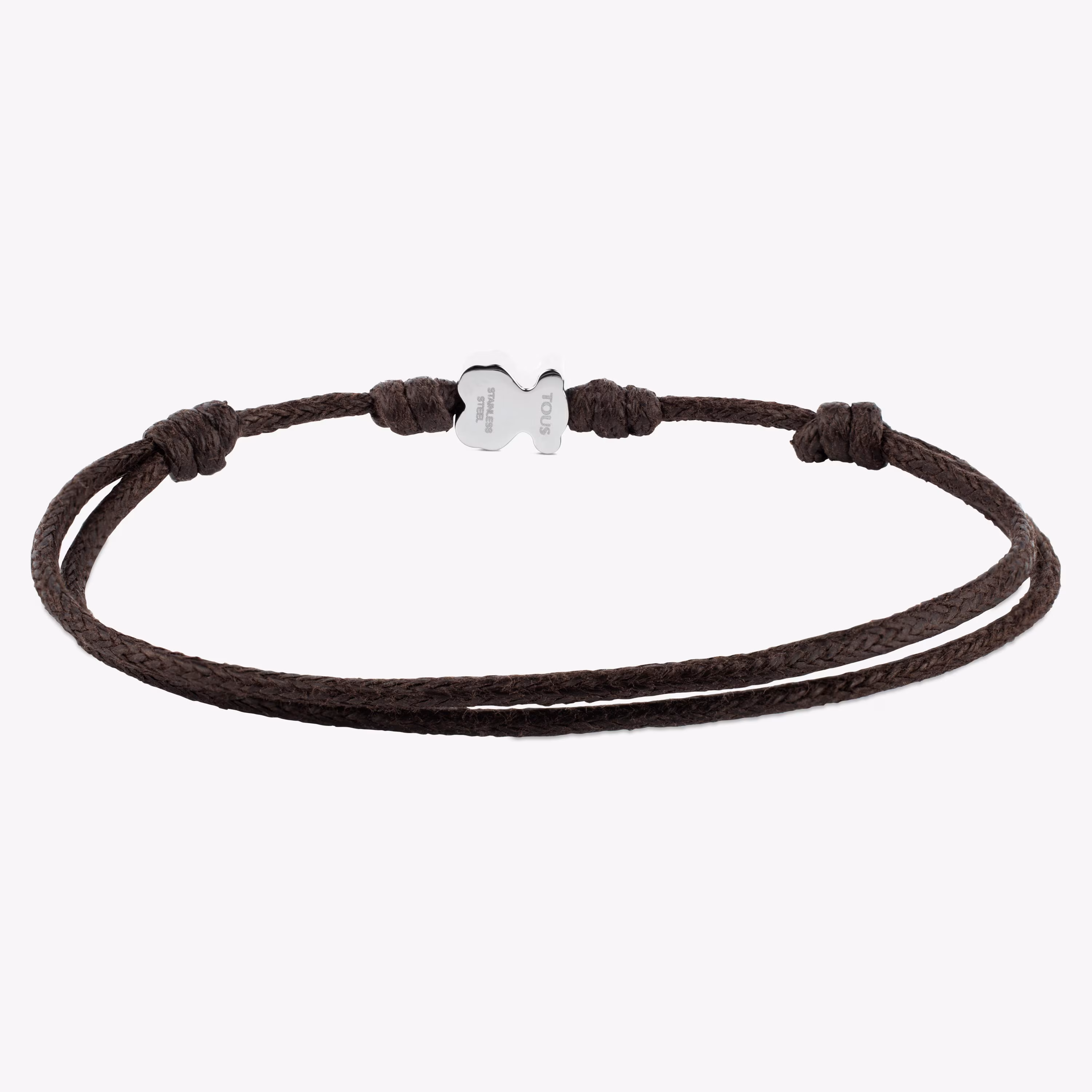 Pulsera de acero y cordón en color marrón Super Micro