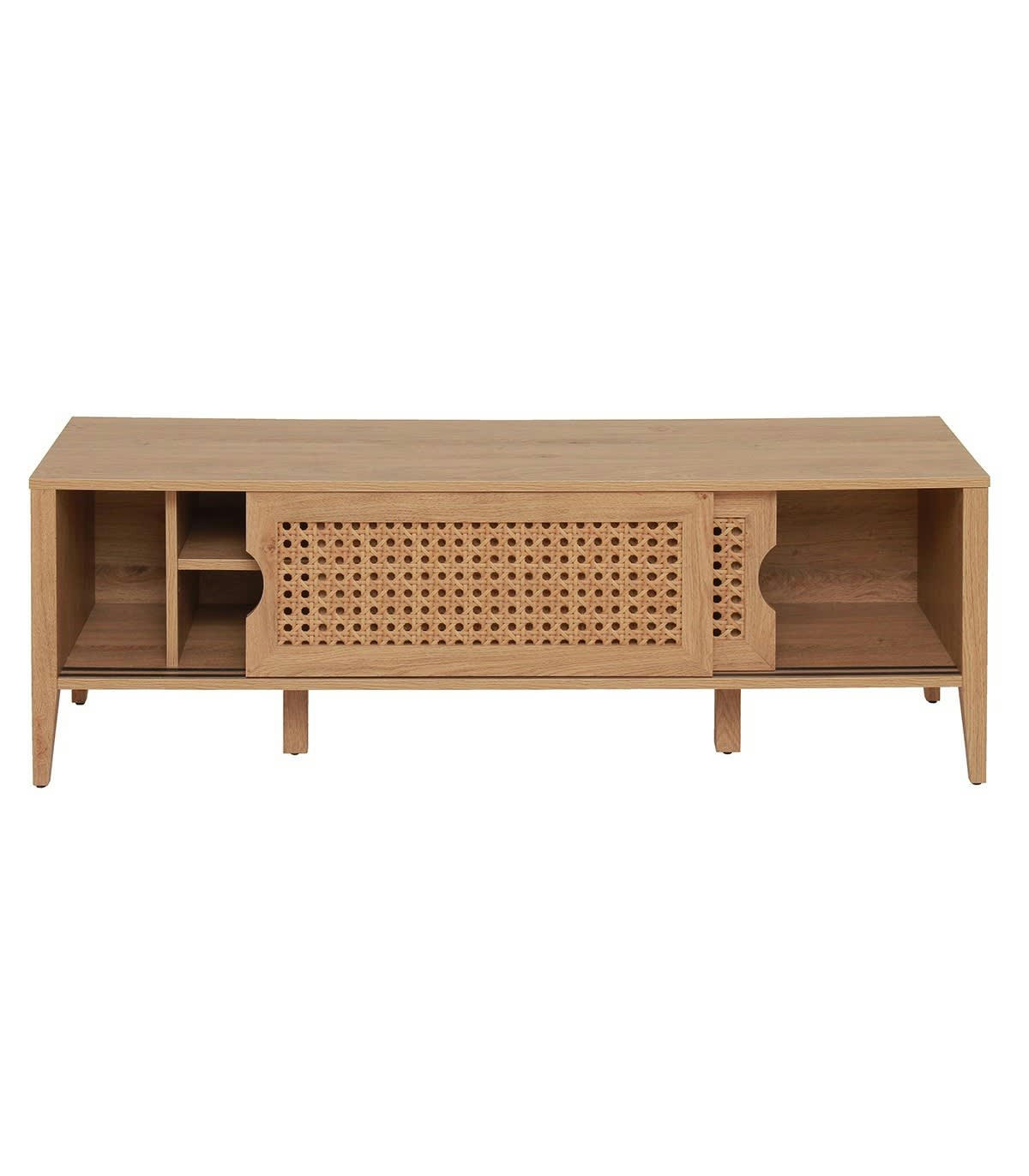 - Meuble TV avec 2 Portes Coulissantes Décor Rotin - L138 cm