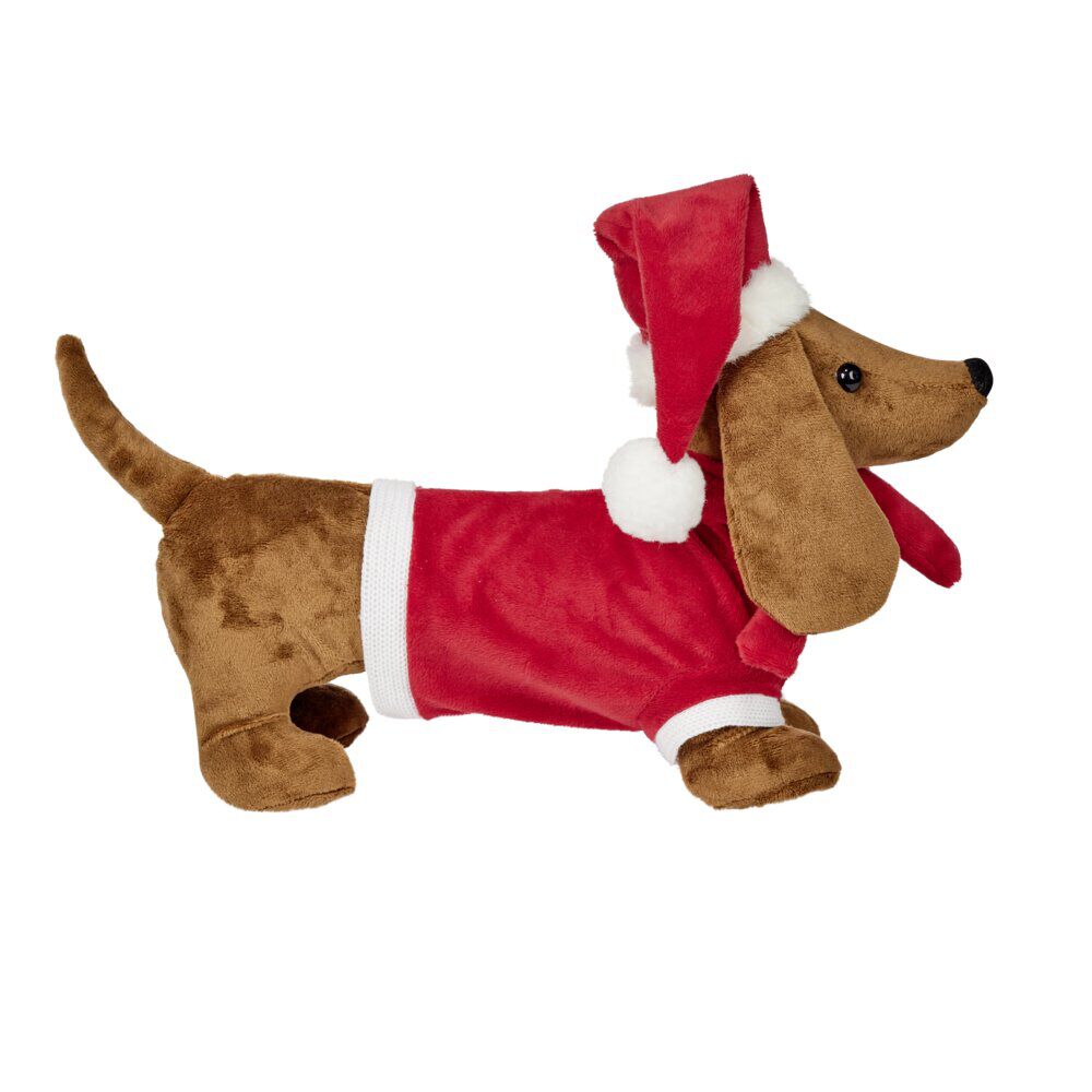 Teckel de No&euml;l à poser marron et rouge L32cm