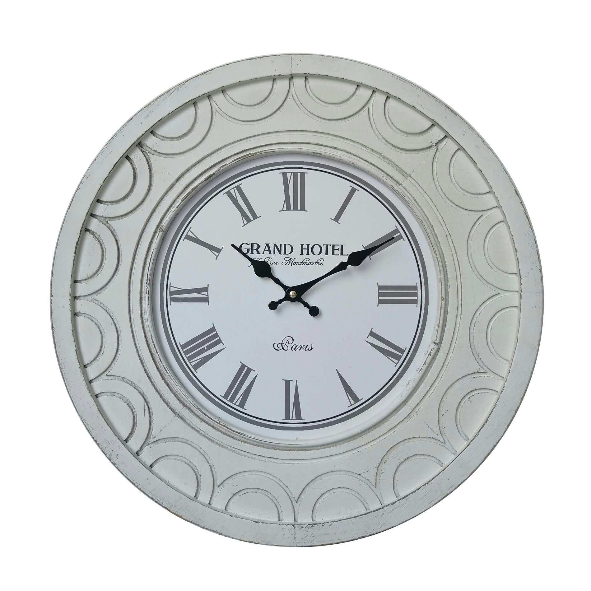 - Horloge murale sculptée avec chiffres romains en MDF blanche Ø 50 cm