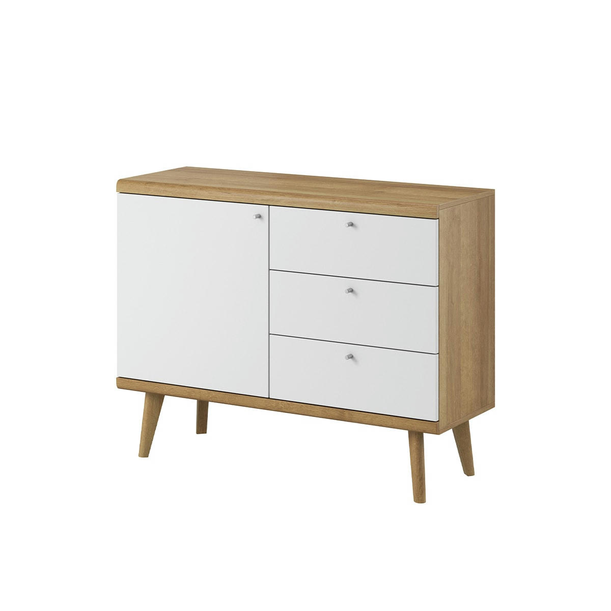 - Buffet 1 porte 3 tiroirs naturel et blanc