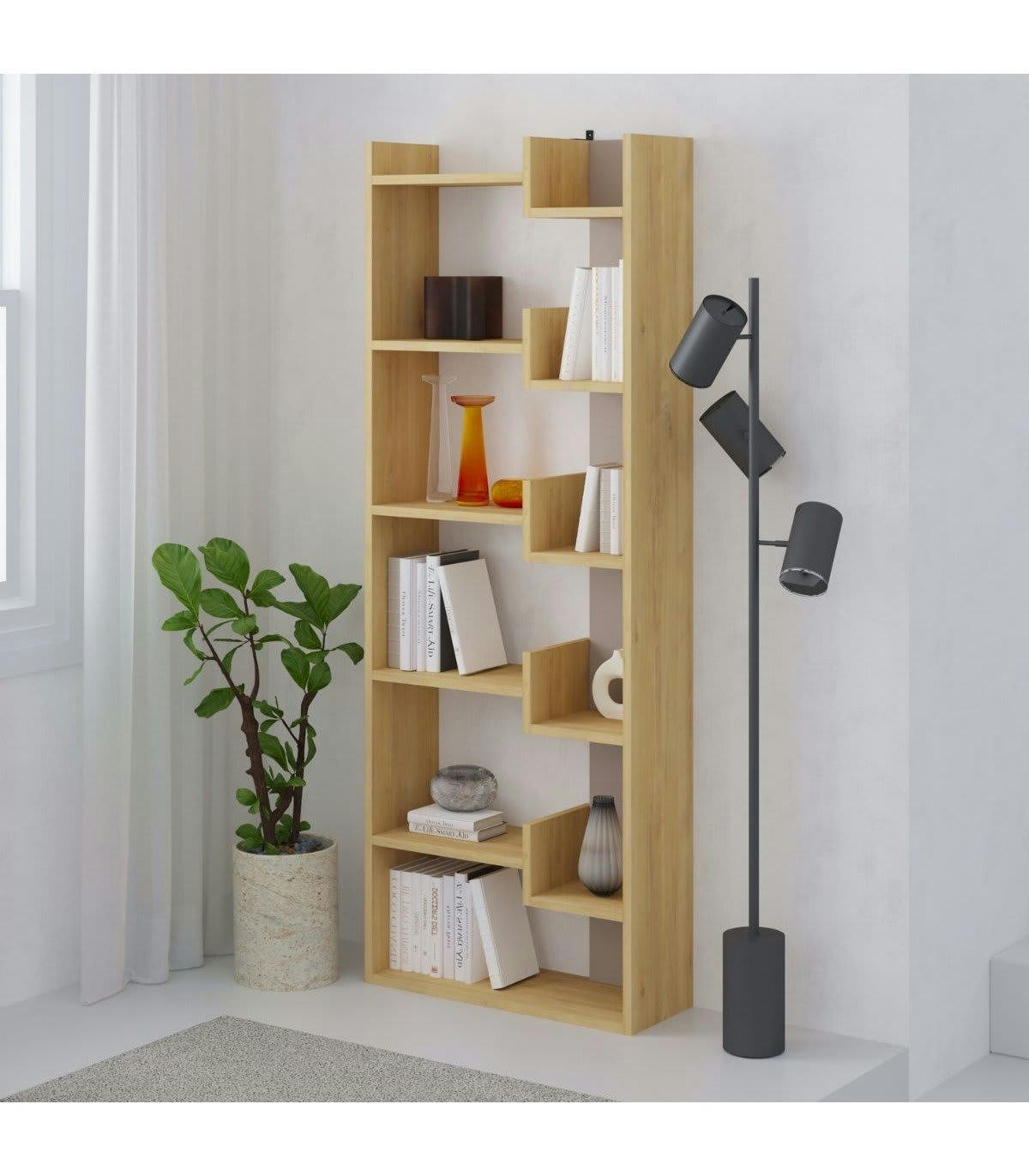 KLAPO - Étagère Design 6 Niveaux Effet Chêne - H162,4 cm