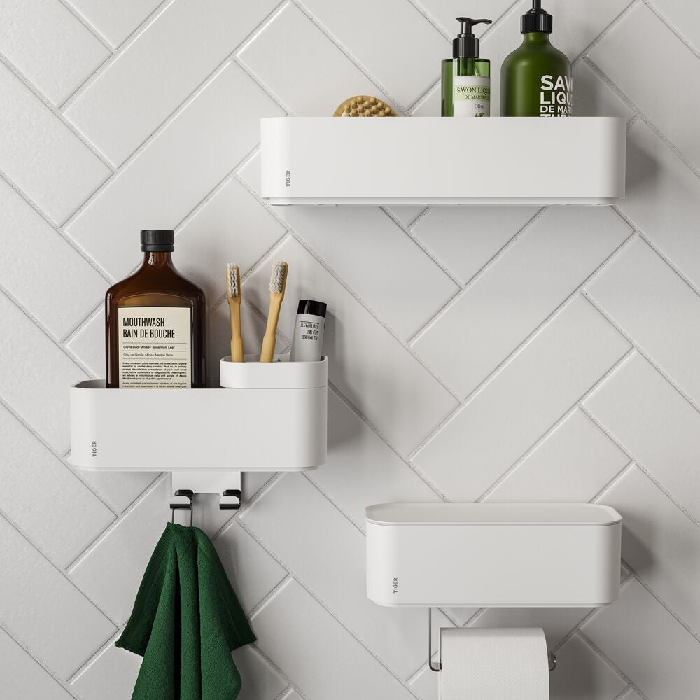 Tiger 2-Store Opbergbakje met handdoekhaak en tandenborstelHouder 25 c