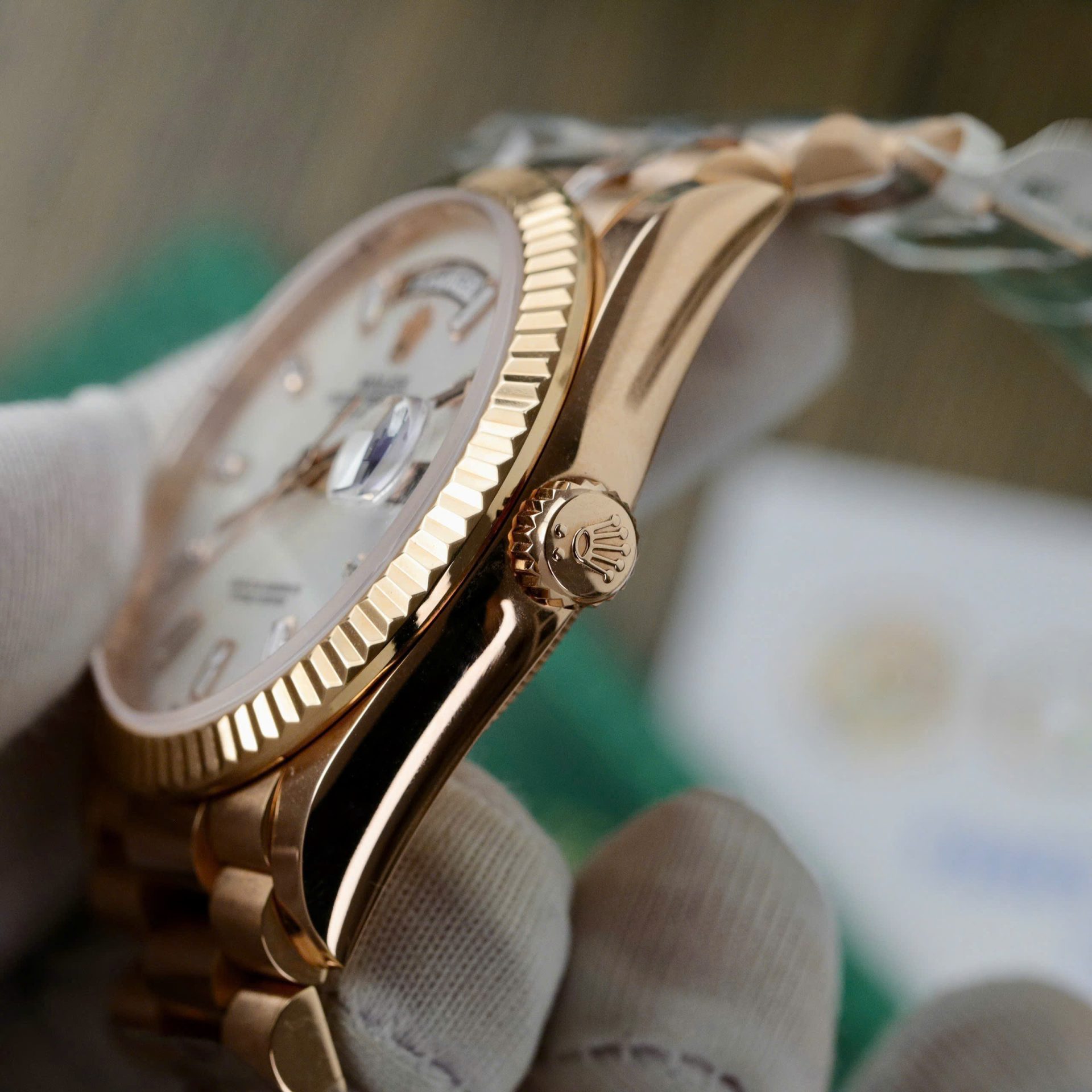 Rolex Day-Date RG Plated MOP Dial CZ Diamonds 36mm Super Clone
