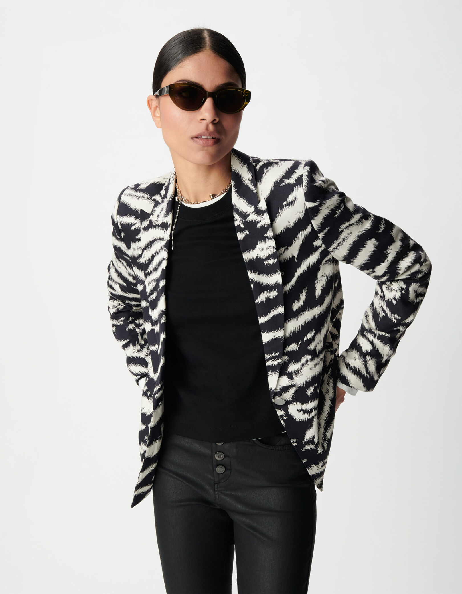 Veste de tailleur noire imprimé zèbre Femme