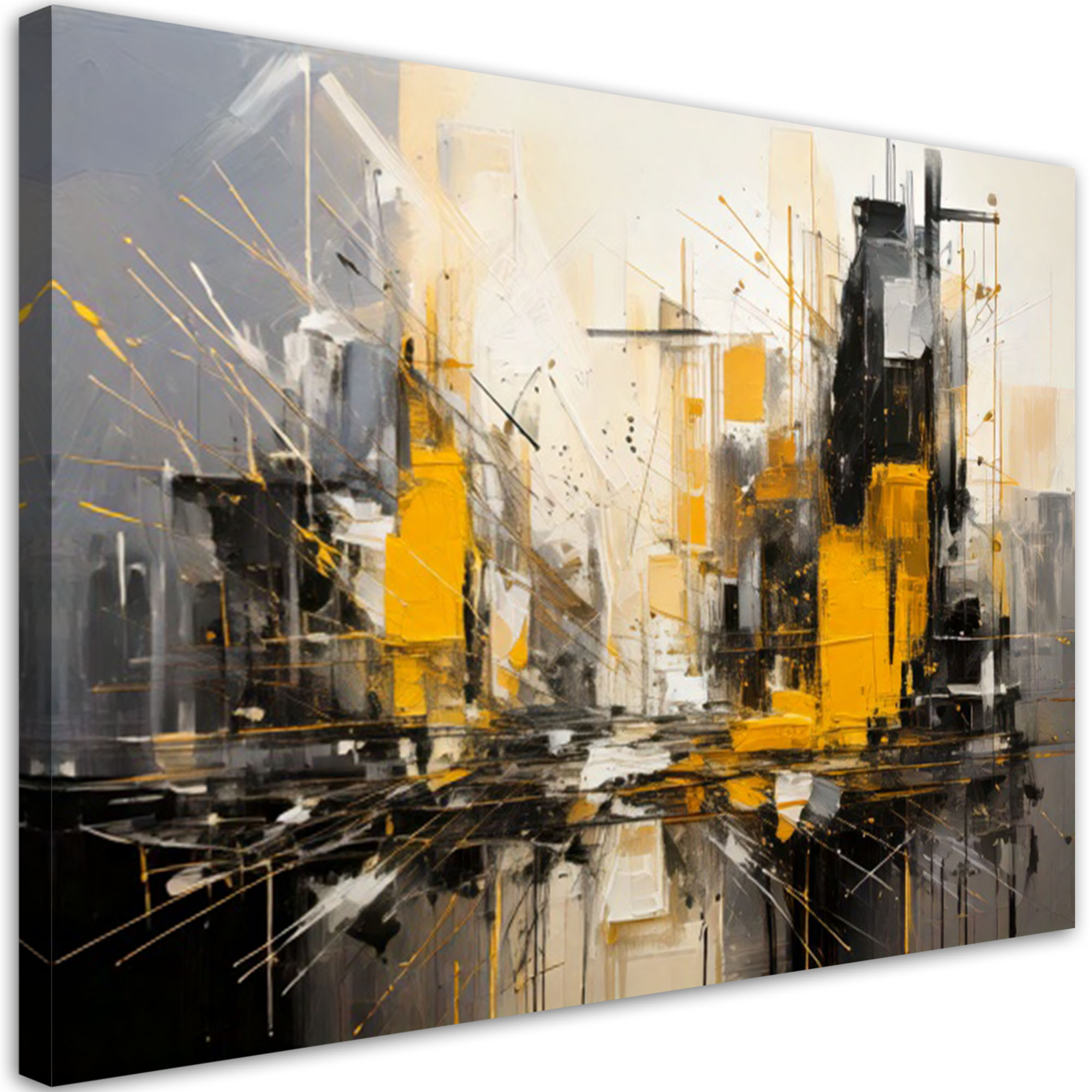 Feeby Obraz nowoczesny, Abstrakcjyjne miasto beżowy żólty 60x40