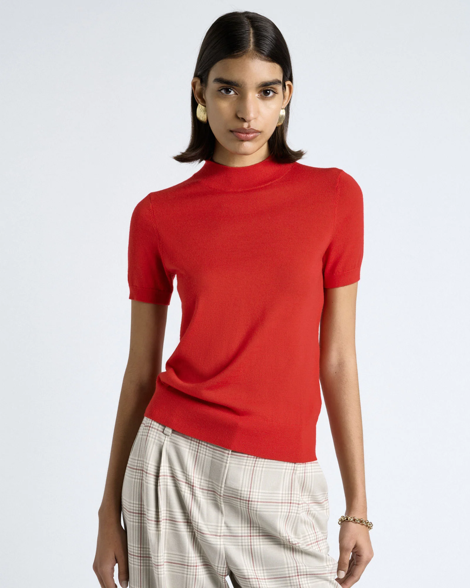 FINE GAUGE SHORT SLEEVE MOCK NECK