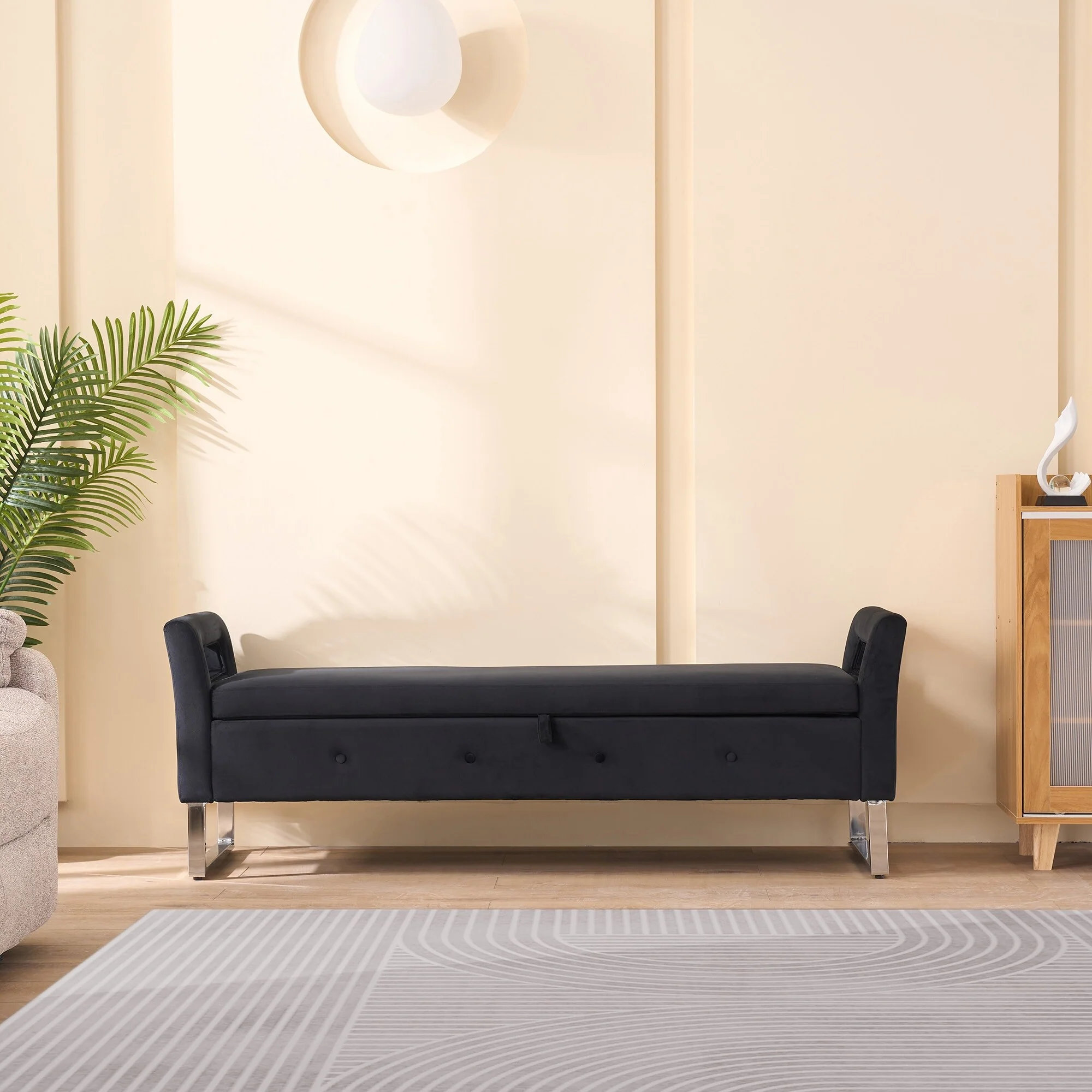 67.91Wide Velvet Storage Soft Bench with Armrests for Living Room, Entryway and Bedroom