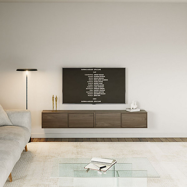 Meuble TV mural aspect bois noyer Wisconsin avec 4 abattants 200 cm FRAMME