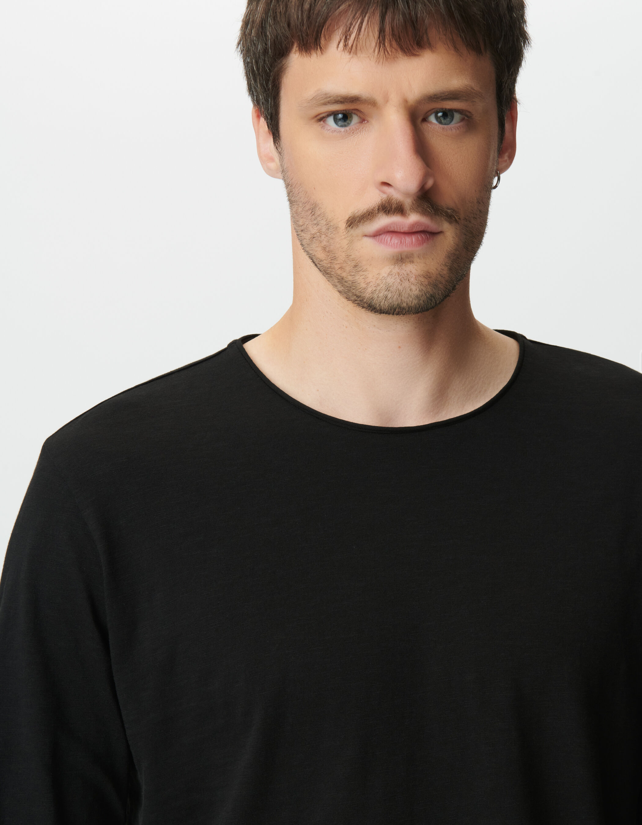 T-shirt manches longues noir coton bio flammé Homme