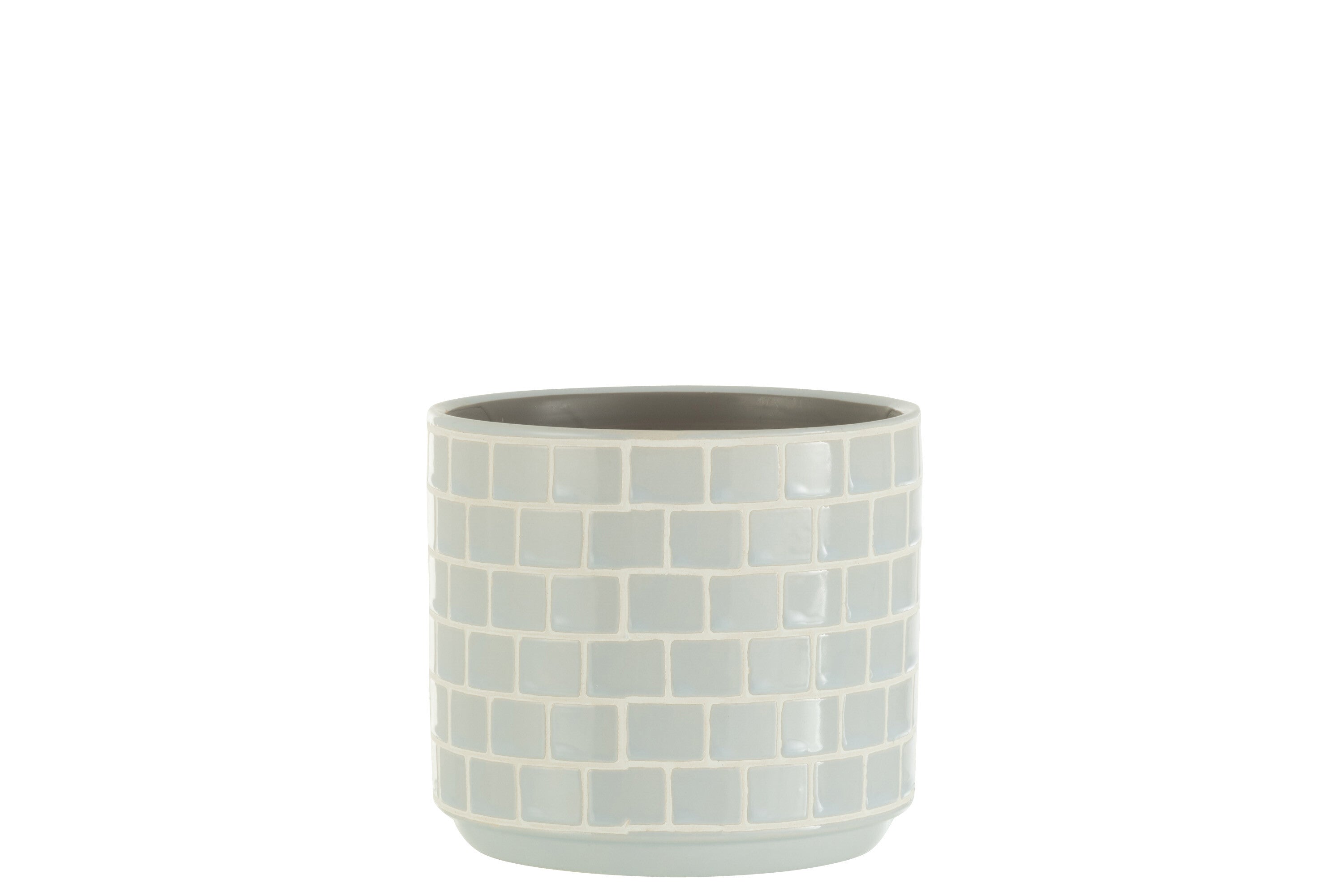 J-Line bloempot Blinkend - keramiek - blauw - medium - 2 stuks - Ø 14.5 cm