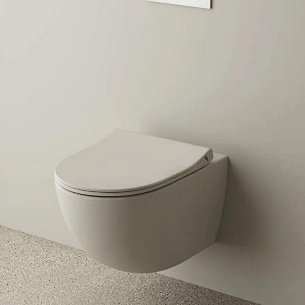 Pack WC suspendu VitrA Sento lin mat   bâti autoportant V-Fix Core   Plaque Round or brossé