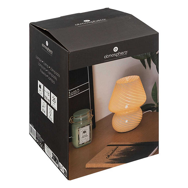 Lampe champignon en verre - Hauteur 18 cm - Blanc