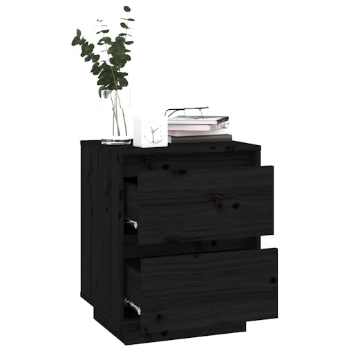 NNEVL Bedside Cabinets 2 pcs Black 40x35x50 cm Solid Wood Pine