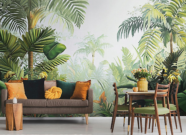 Papier Peint Forêt Nature Jungle Panoramique Intissé 400x280 cm - Colle Inclus - Moderne Papier Peint Intissé Chambre Salon