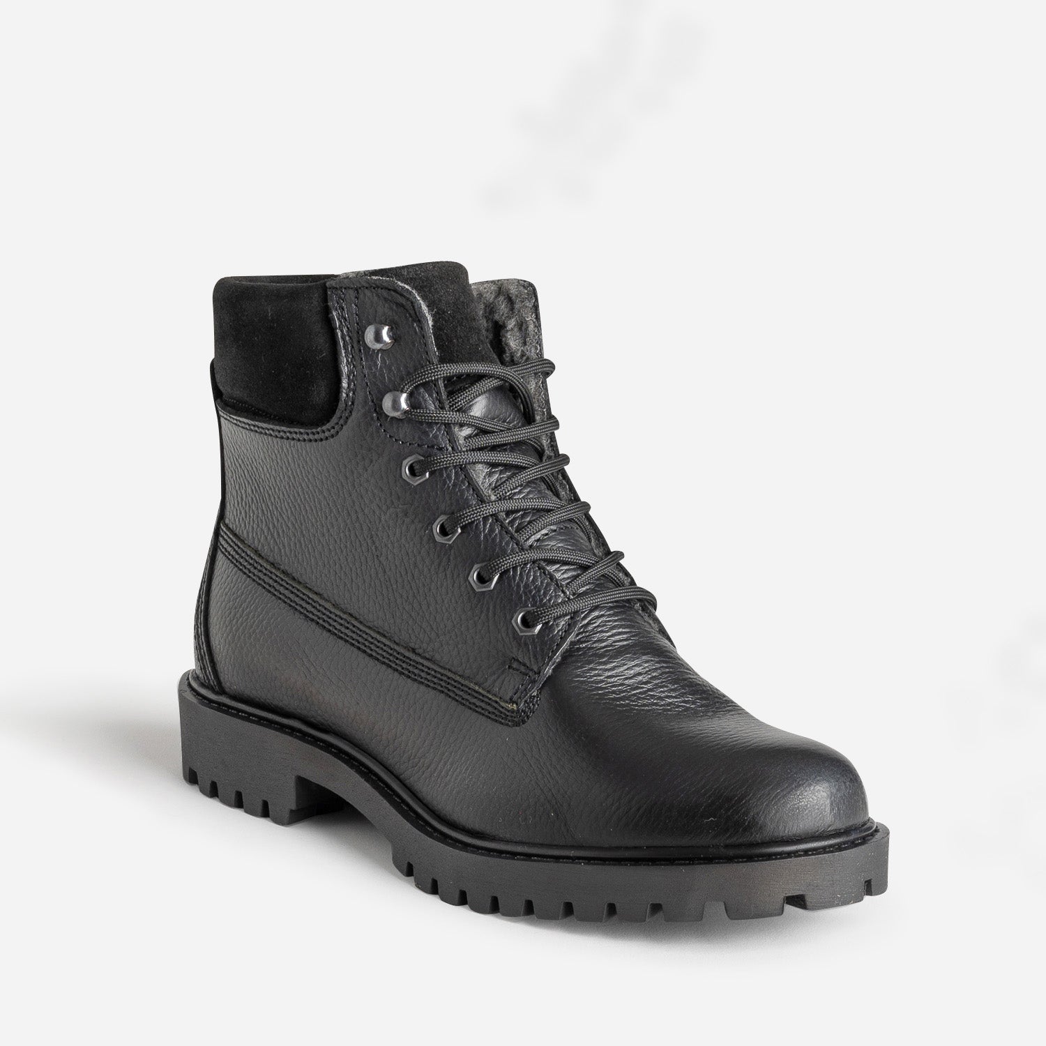 Boots à lacet noir cuir fourré