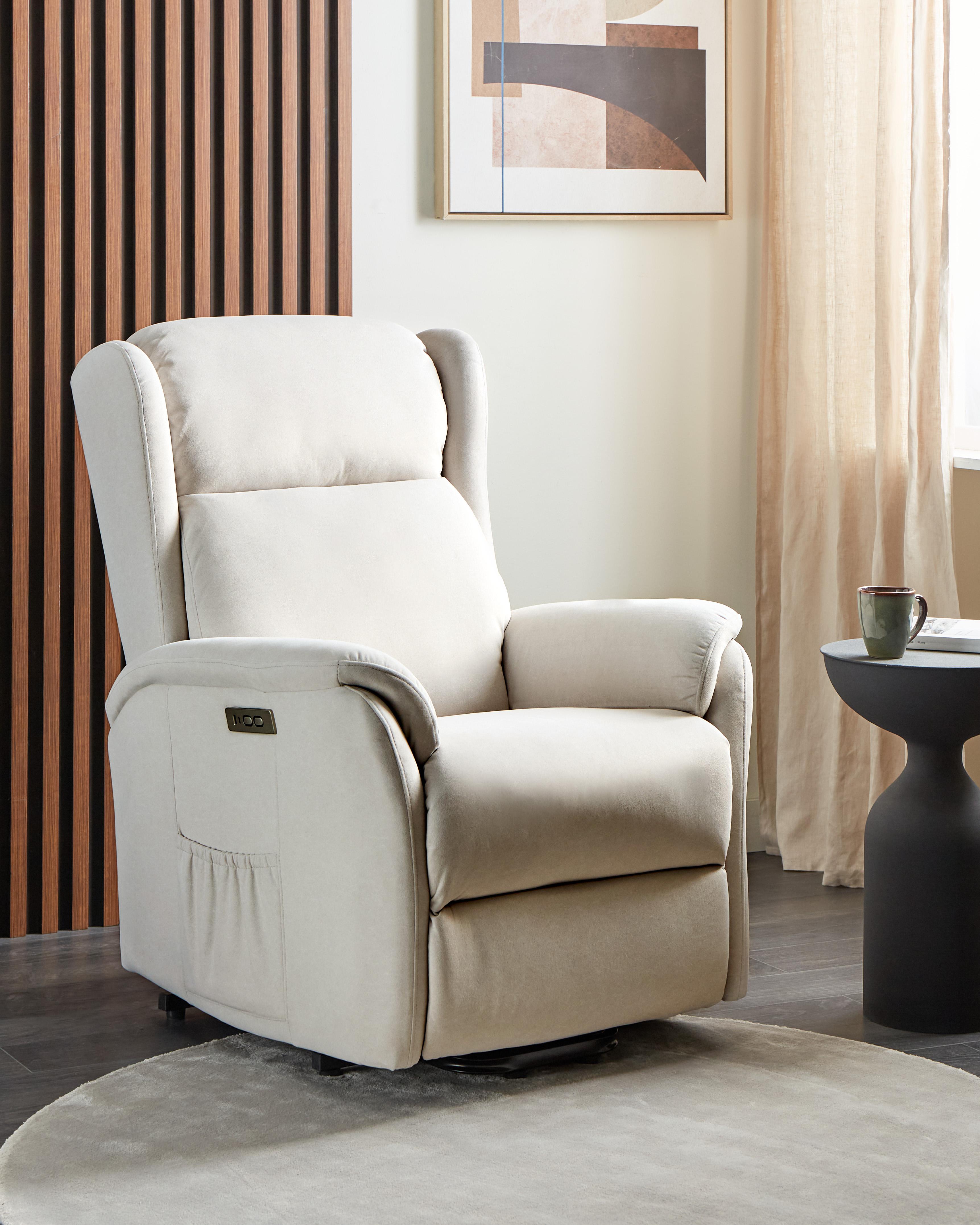 Electric Recliner Chair ELEGY with Footrest Velvet Light Beige