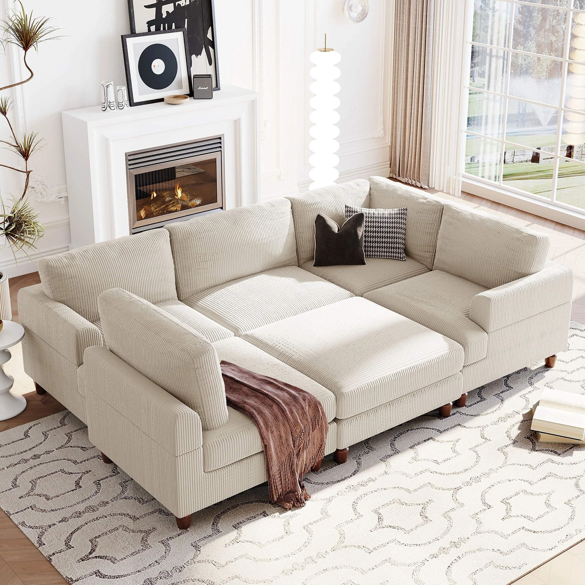 98 Customizable U-Shaped 6-Seater Sofa with Ottoman