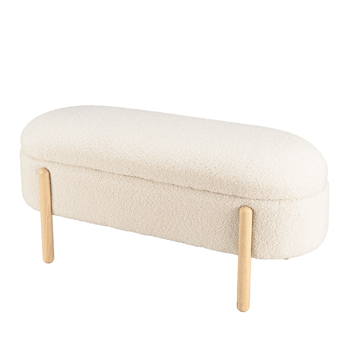 Banc forme arrondie avec rangement tissu écru COLOMBUS
